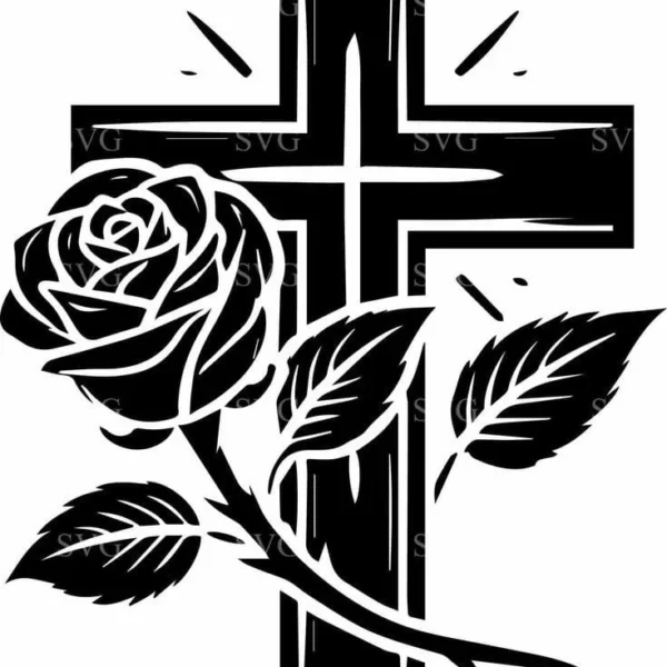 Jesus Cross With Rose - Christmas & Baptism - For Church or Home