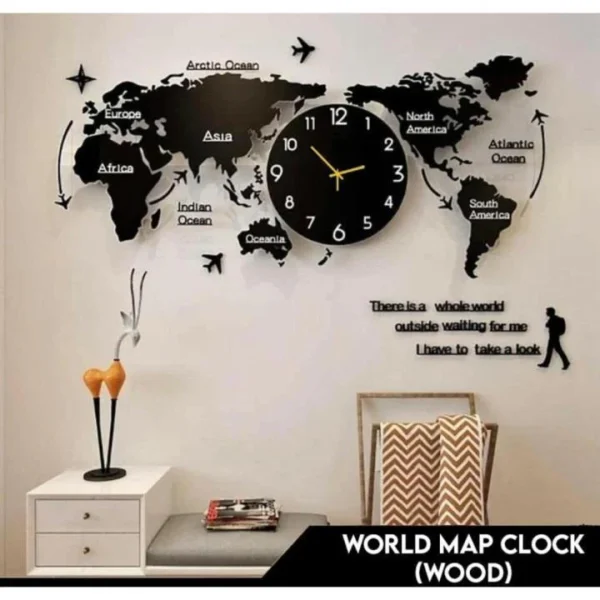 WORLD MAP STYLISH 3D WALL CLOCK