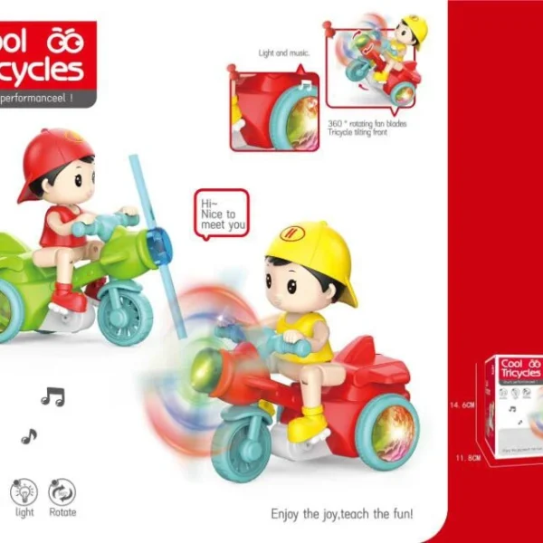 Cool CO Stunt Tricycle Toy | Light, Music & 360° Rotating Fan Blades | Fun Ride-On Action for Kids | Front-Sitting Design
