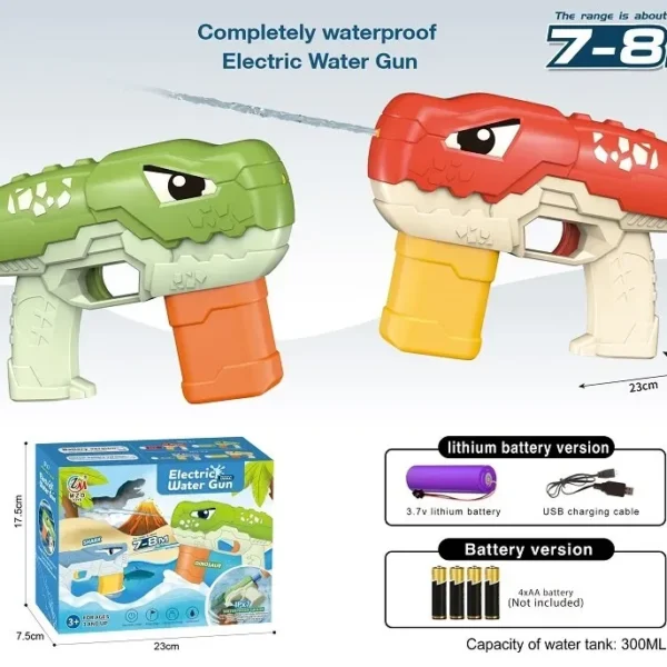 MZD TOYS Electric Water Gun – Shark & Dinosaur Design | Long Range, USB Rechargeable, IPX7 Waterproof