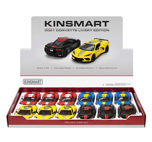 KiNSMART 2021 Corvette Livery Edition | 1:36 Scale Die-Cast Metal Model Car | Pull-Back Action, Openable Doors – KT5432DF (EOS Series, 1x12)
