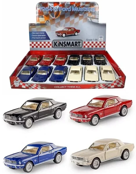 KiNSMART 1964½ Ford Mustang | 1:36 Scale Die-Cast Metal Model Car | Pull-Back Action, Openable Doors – KT5351D (EOS Series, 1x12)