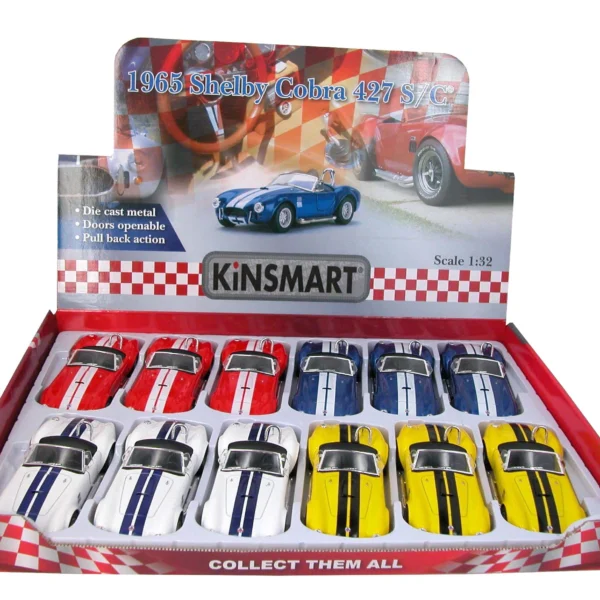 KiNSMART 1965 Shelby Cobra 427 S/C | 1:32 Scale Die-Cast Metal Model Car | Pull-Back Action, Openable Doors – KT5322D (EOS Series, 1x12)