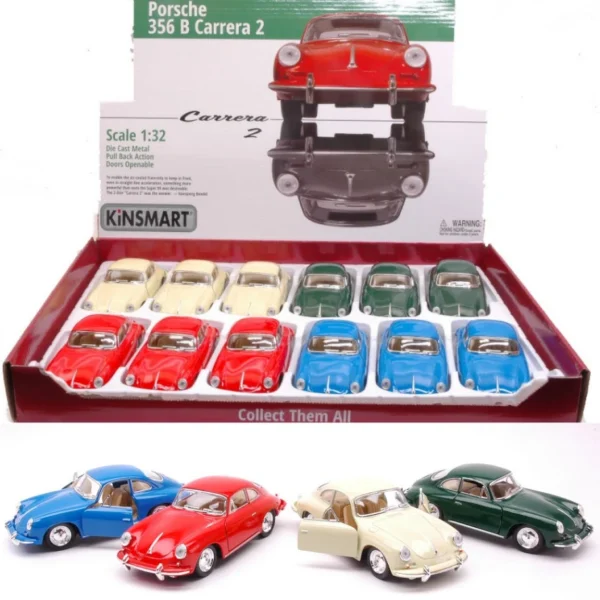 KiNSMART Porsche 356 B Carrera 2 | 1:32 Scale Die-Cast Metal Model Car | Pull-Back Action, Openable Doors – KT5398D (1x12 Carrera Series)