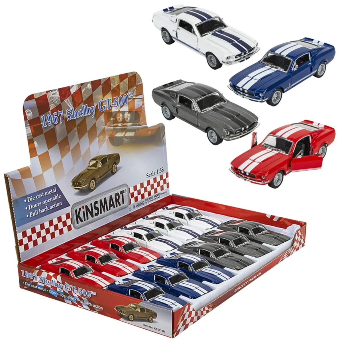Kinsmart Shelby GT-500 | 1:36 Scale Die-Cast Metal Model Car with Pull Back Action & Openable Doors | Pack of 1 – Multicolour - Image 1