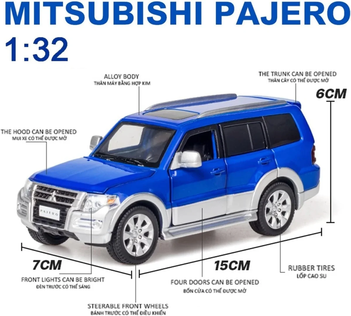 1/32 Mitsubishi Pajero V97 Die‑Cast SUV Model – Silver Alloy Off‑Road Toy Car wi - Image 2